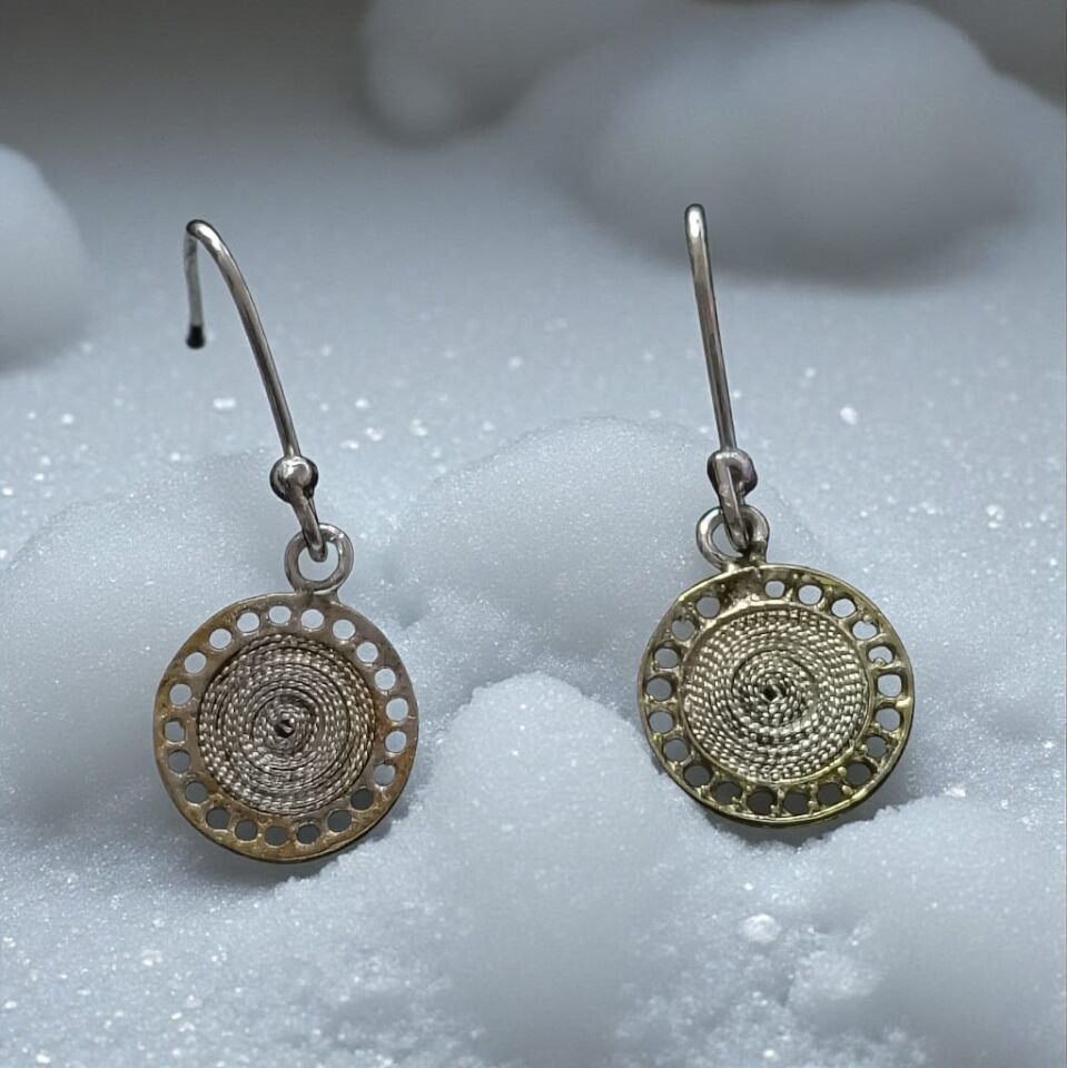 Telkari Gümüş Yuvarlak Küpeler