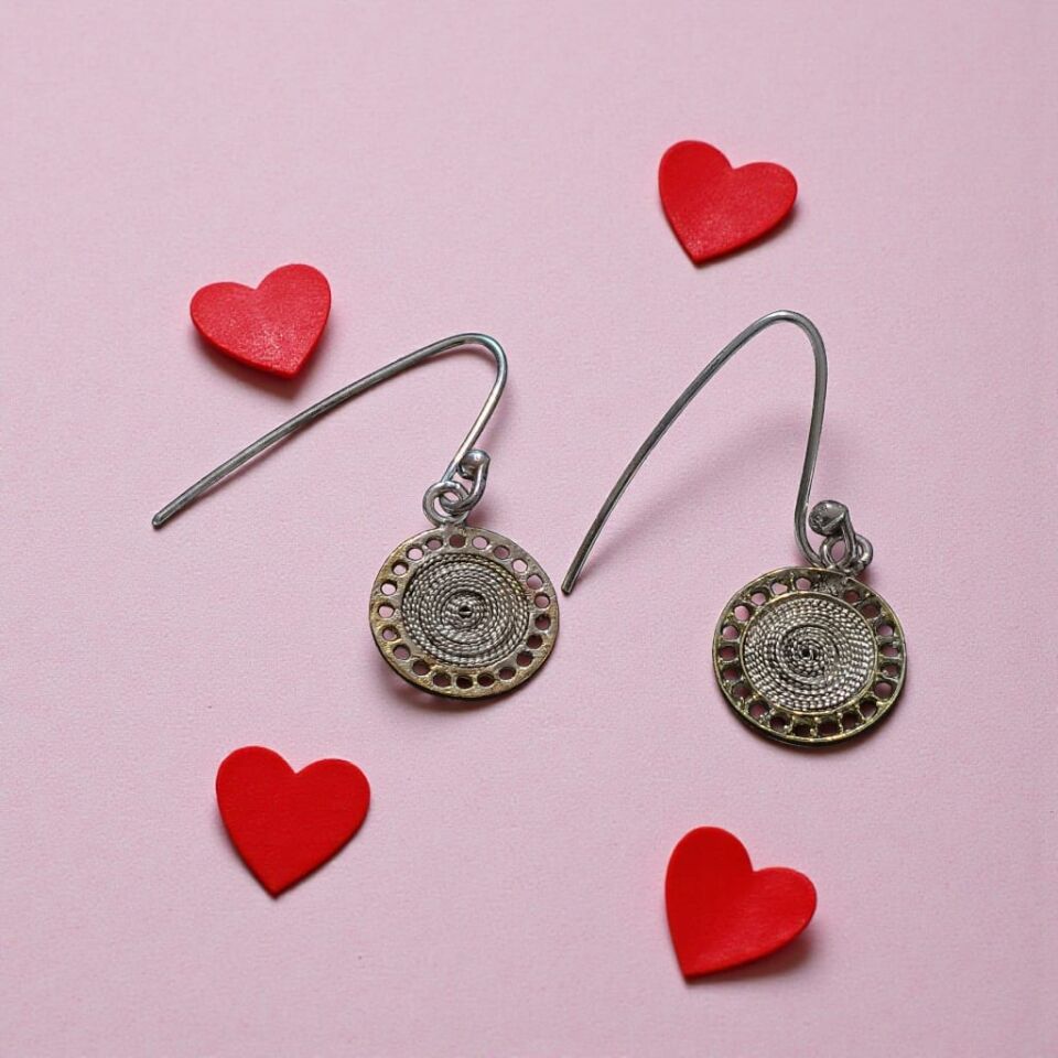 Telkari Gümüş Yuvarlak Küpeler