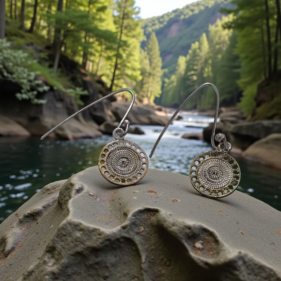 Telkari Gümüş Yuvarlak Küpeler