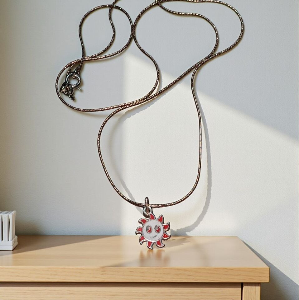 Güneş Mineli Gümüş Üzeri Altın Kaplama Kolye ve Zinciri