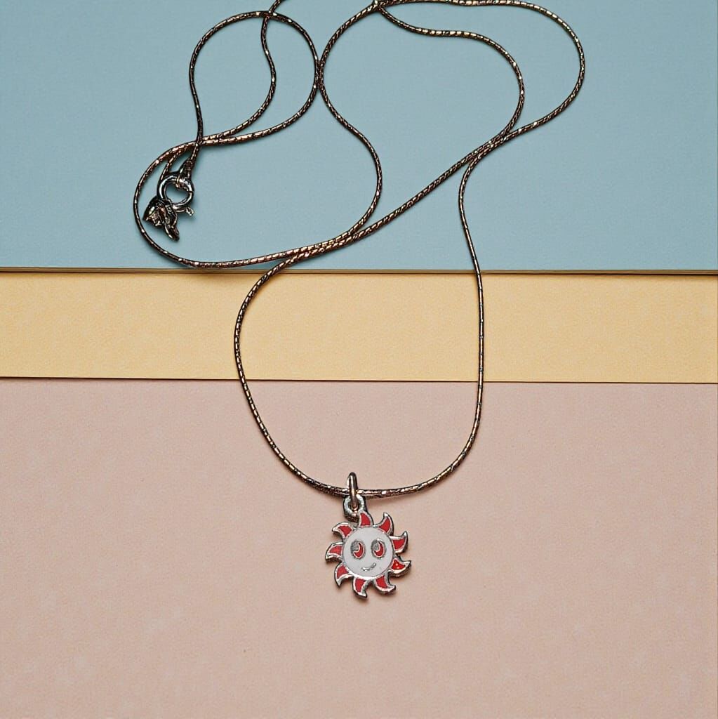 Güneş Mineli Gümüş Üzeri Altın Kaplama Kolye ve Zinciri