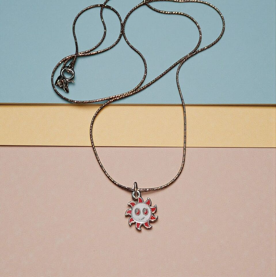 Güneş Mineli Gümüş Üzeri Altın Kaplama Kolye ve Zinciri