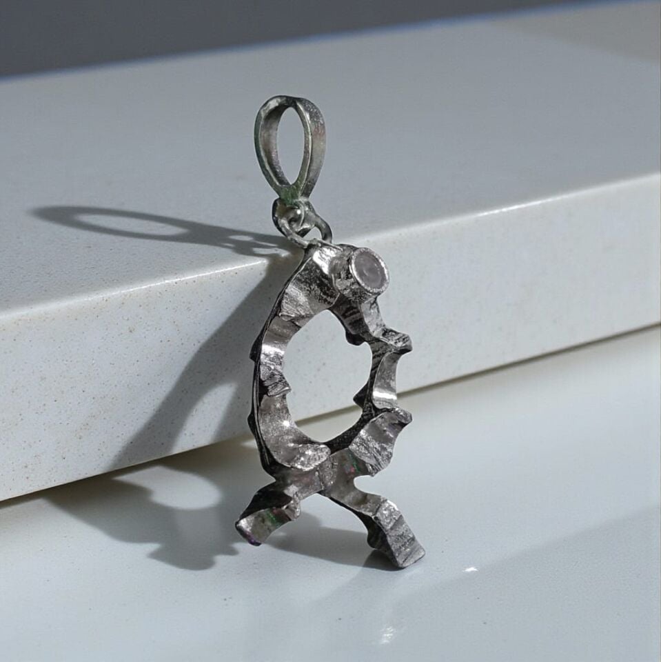 El Yapımı Gümüş Zirkon Taşlı Kolye Ucu