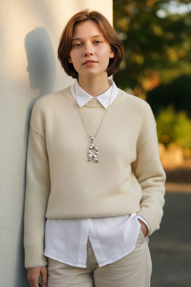 El Yapımı Gümüş Zirkon Taşlı Kolye Ucu