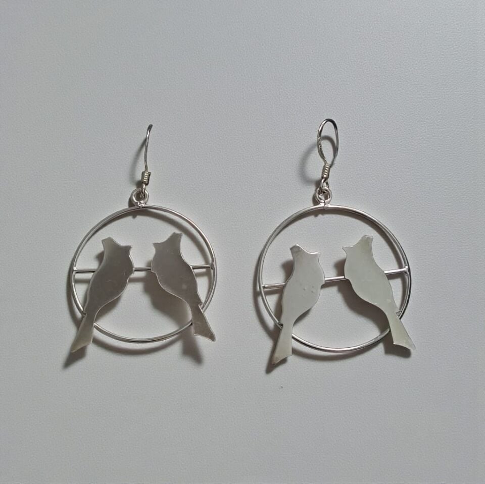 Gümüş Kuşlar 925 Ayar Gümüş Çember Küpe