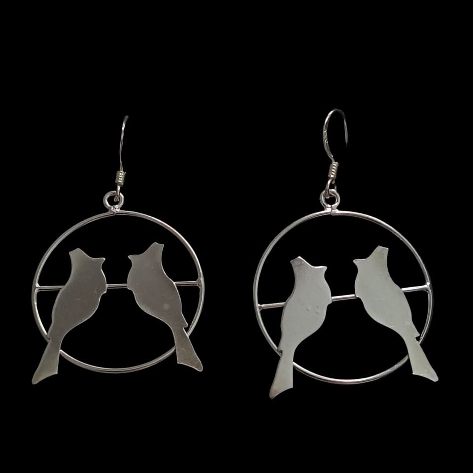 Gümüş Kuşlar 925 Ayar Gümüş Çember Küpe