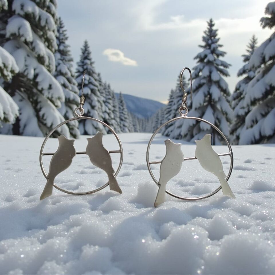 Gümüş Kuşlar 925 Ayar Gümüş Çember Küpe