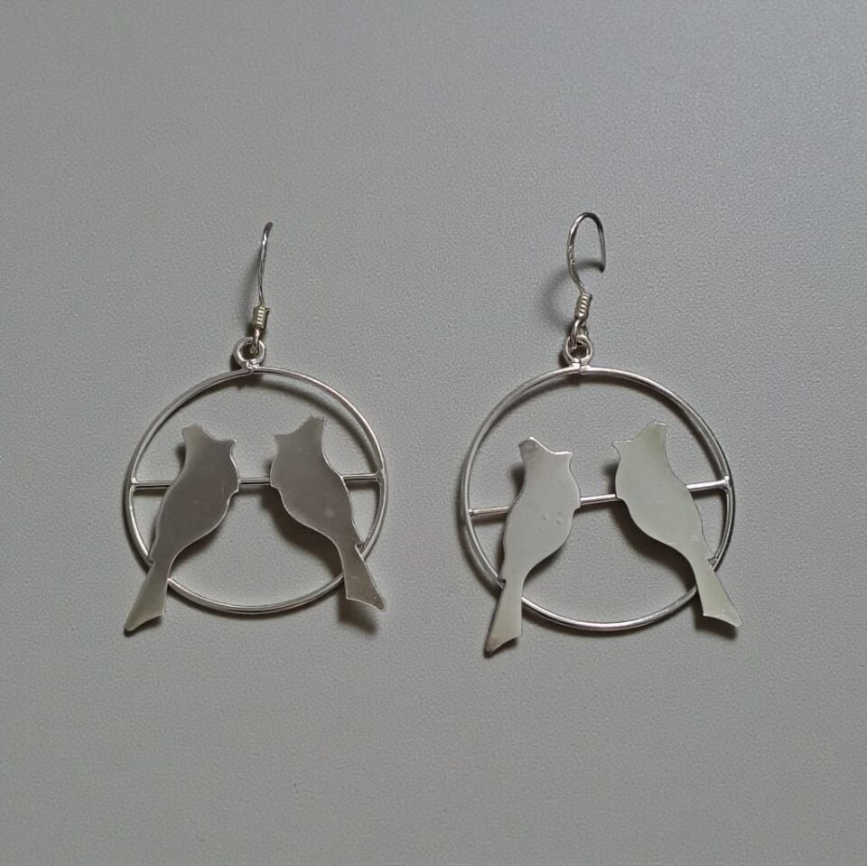 Gümüş Kuşlar 925 Ayar Gümüş Çember Küpe