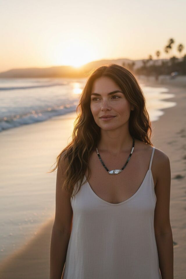 El Yapımı Gümüş Galata Kulesi & Deniz ve Balık Konseptli Apatit Doğal Taşlı ve Barok İncili Kolye