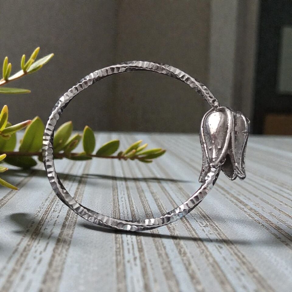 Gümüş Lale El Yapımı Yüzük