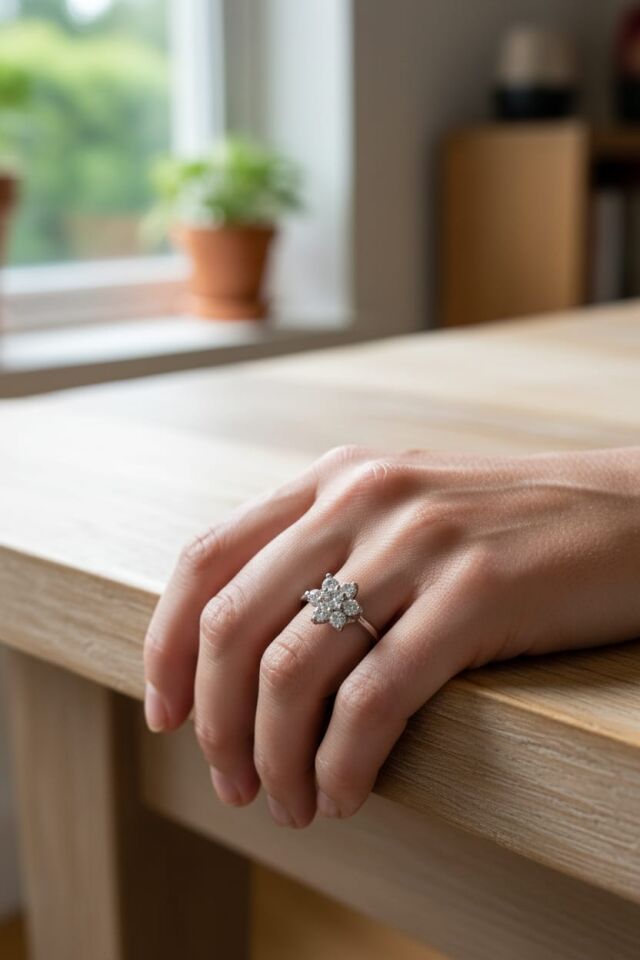 Beş Taşlı Zirkon Çiçek El Yapımı Gümüş Yüzük