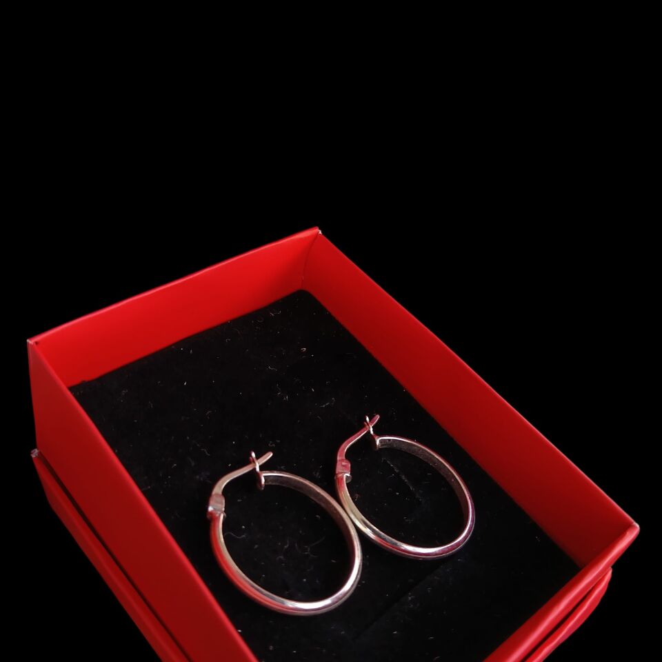 Halka Gümüş Oval Küpeler