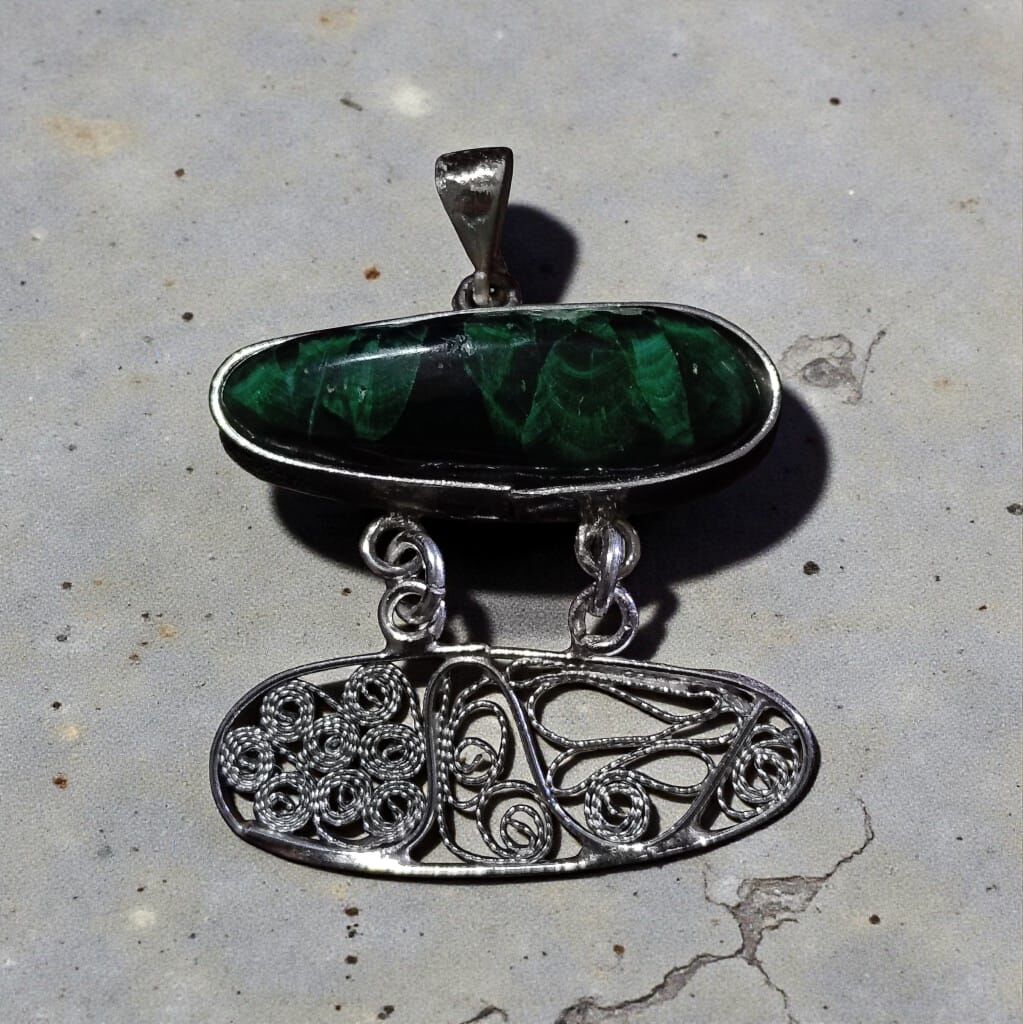 Malahit Taşlı Özel Tasrım Telkari Gümüş Kolye