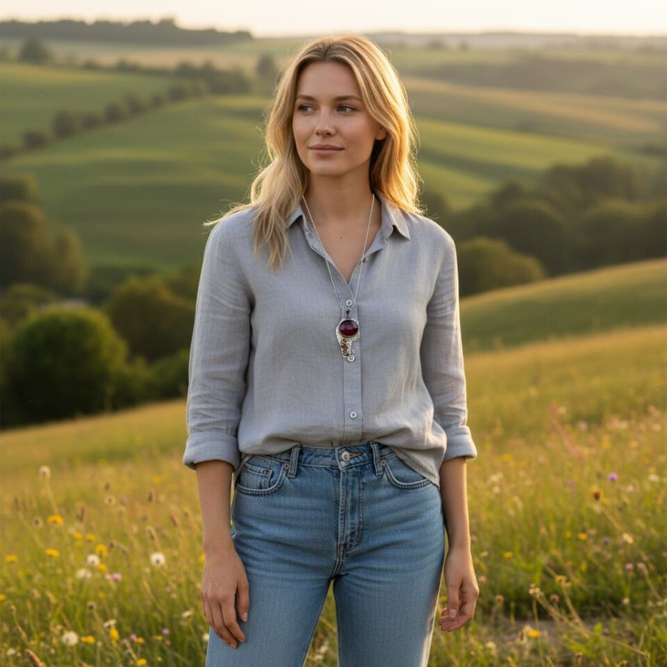 Kırmızı Safir Taşlı Deniz Atı Gümüş Şans Kolyesi