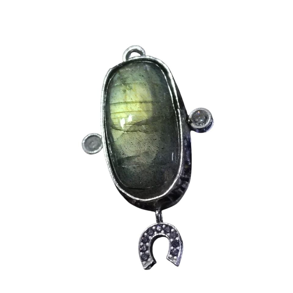 Labradorit Doğal Taşlı El Yapımı Gümüş Kolye Ucu