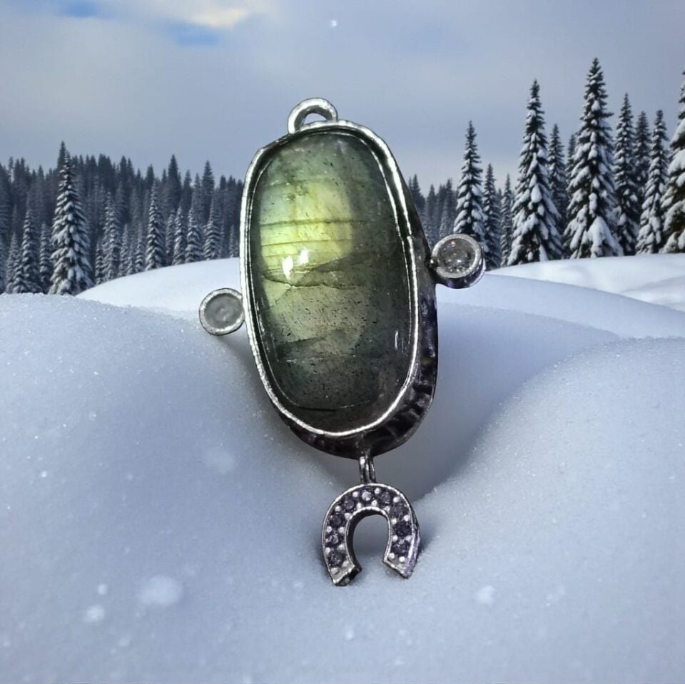 Labradorit Doğal Taşlı El Yapımı Gümüş Kolye Ucu