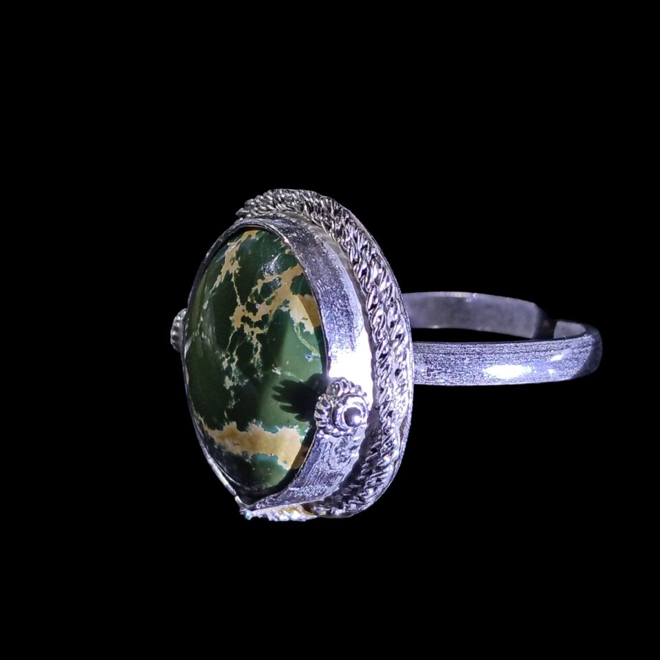 Yeşil İran Firuzesi Taşlı El Yapımı Ayarlanabilir Gümüş Yüzük