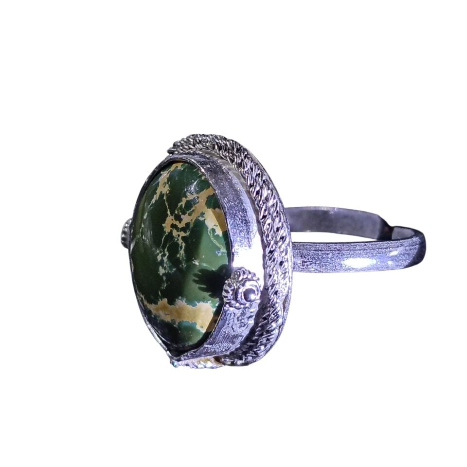 Yeşil İran Firuzesi Taşlı El Yapımı Ayarlanabilir Gümüş Yüzük
