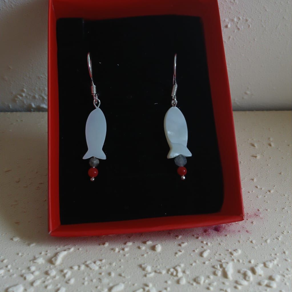 Sedef Balık El Yapımı Gümüş Küpeler