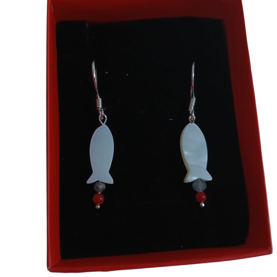 Sedef Balık El Yapımı Gümüş Küpeler