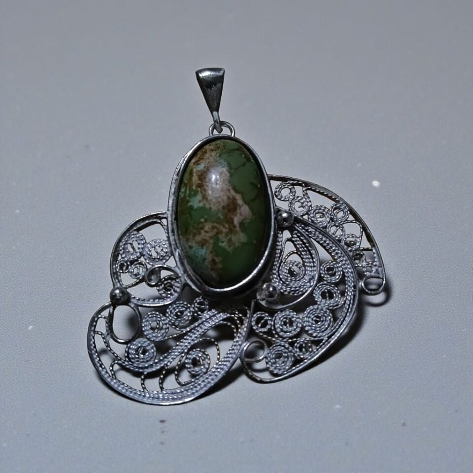 İran Firuzesi Telkari Gümüş El Yapımı Kolye