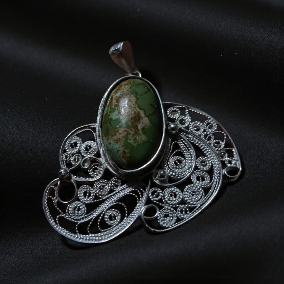 İran Firuzesi Telkari Gümüş El Yapımı Kolye