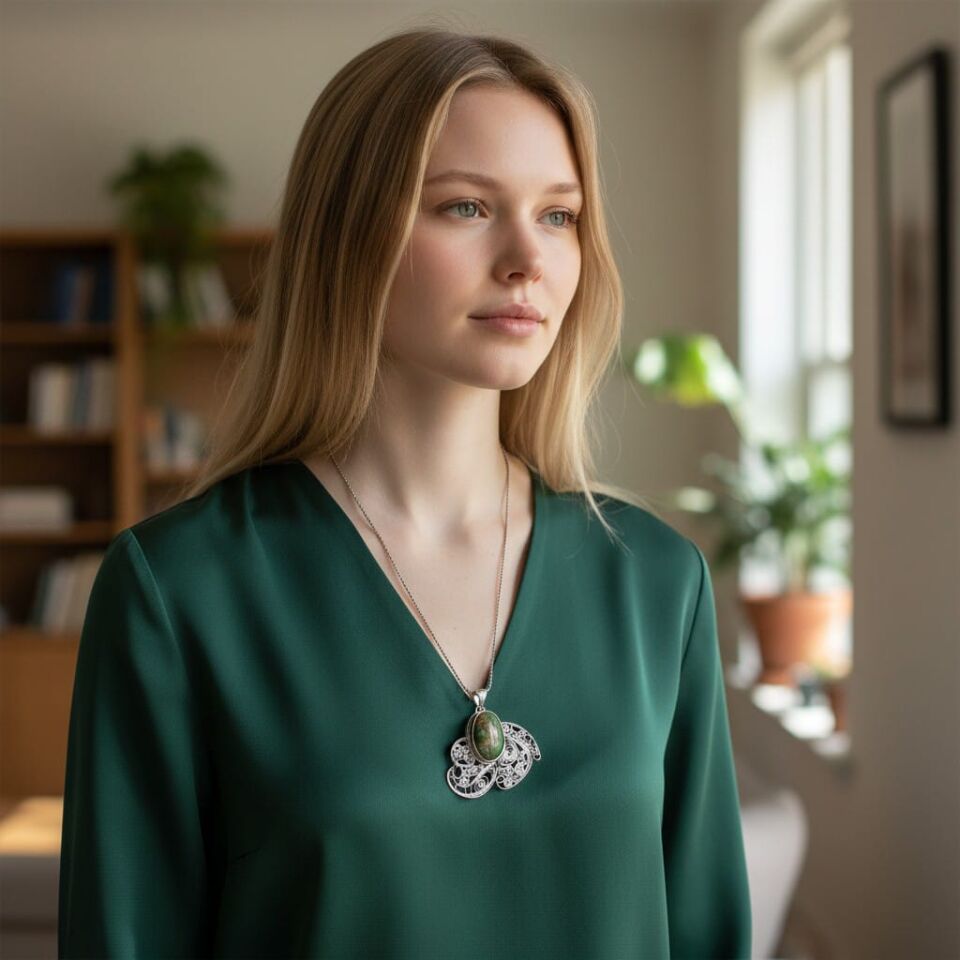 İran Firuzesi Telkari Gümüş El Yapımı Kolye