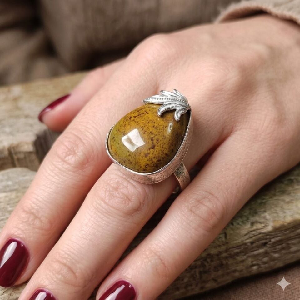 Kaplangözü Taşlı El Yapımı Gümüş Yüzük